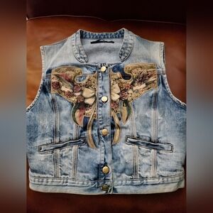 Just Cavalli Denim Embellished Vest ROBERTO CAVALLI y2k Vintage Small